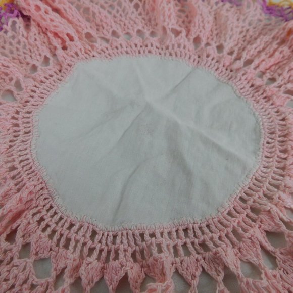 Handmade Crochet Doily Fabric Center 18" Dia Table Topper Pink Purple Yellow - Picture 3 of 6